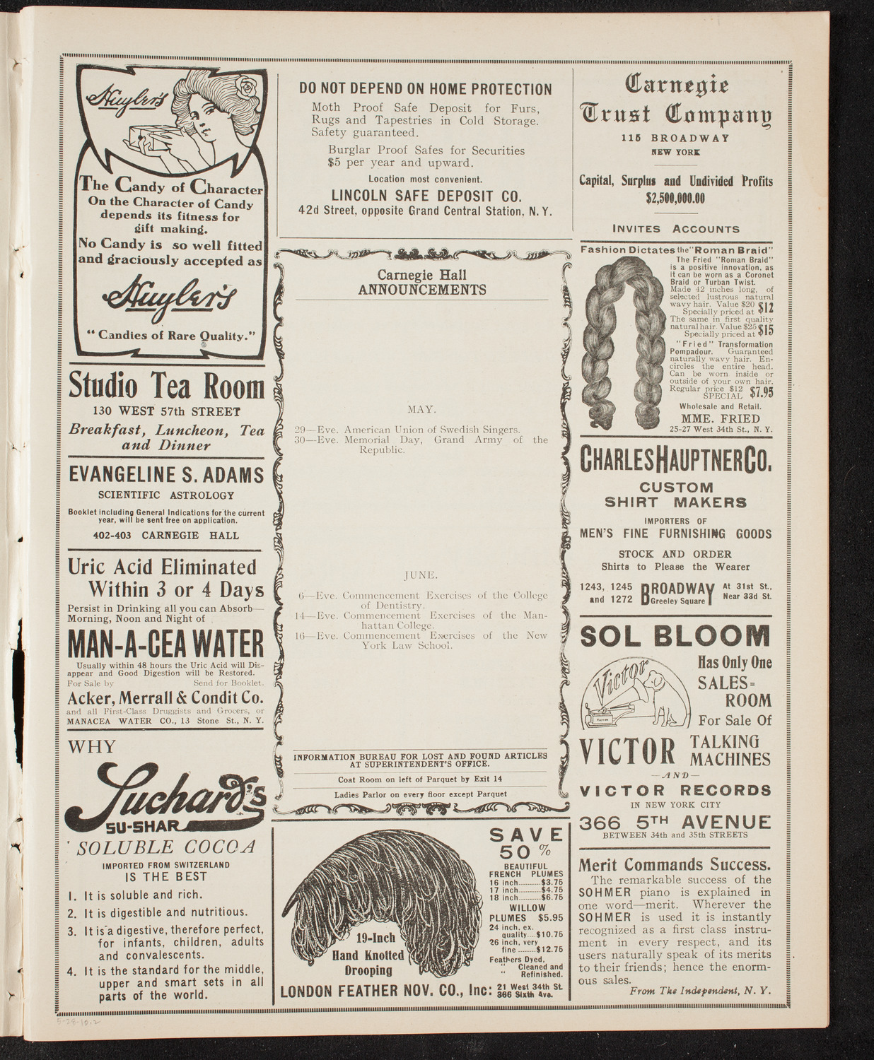 Grand Festival Concert of the American Union of Swedish Singers, May 28, 1910, program page 3