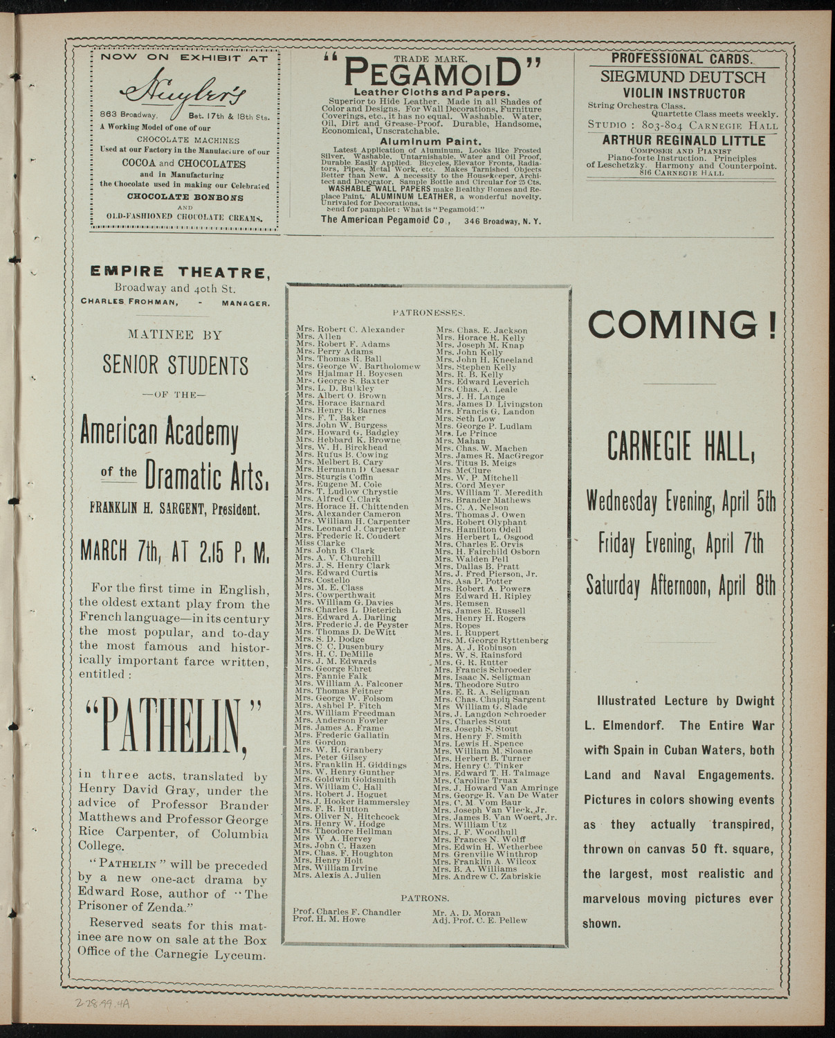 Columbia University Musical Society, February 28, 1899, program page 7