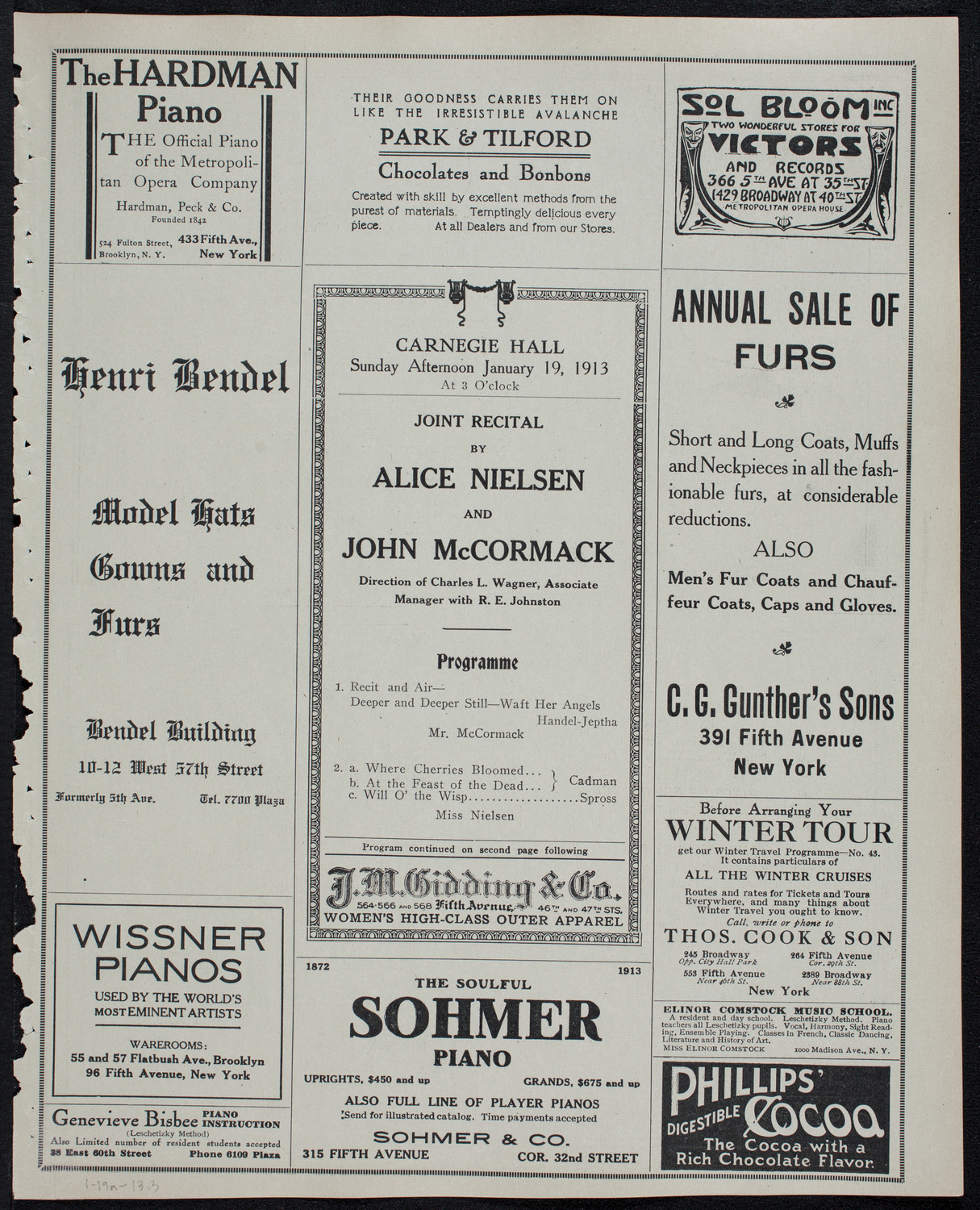 Alice Nielsen and John McCormack, January 19, 1913, program page 5