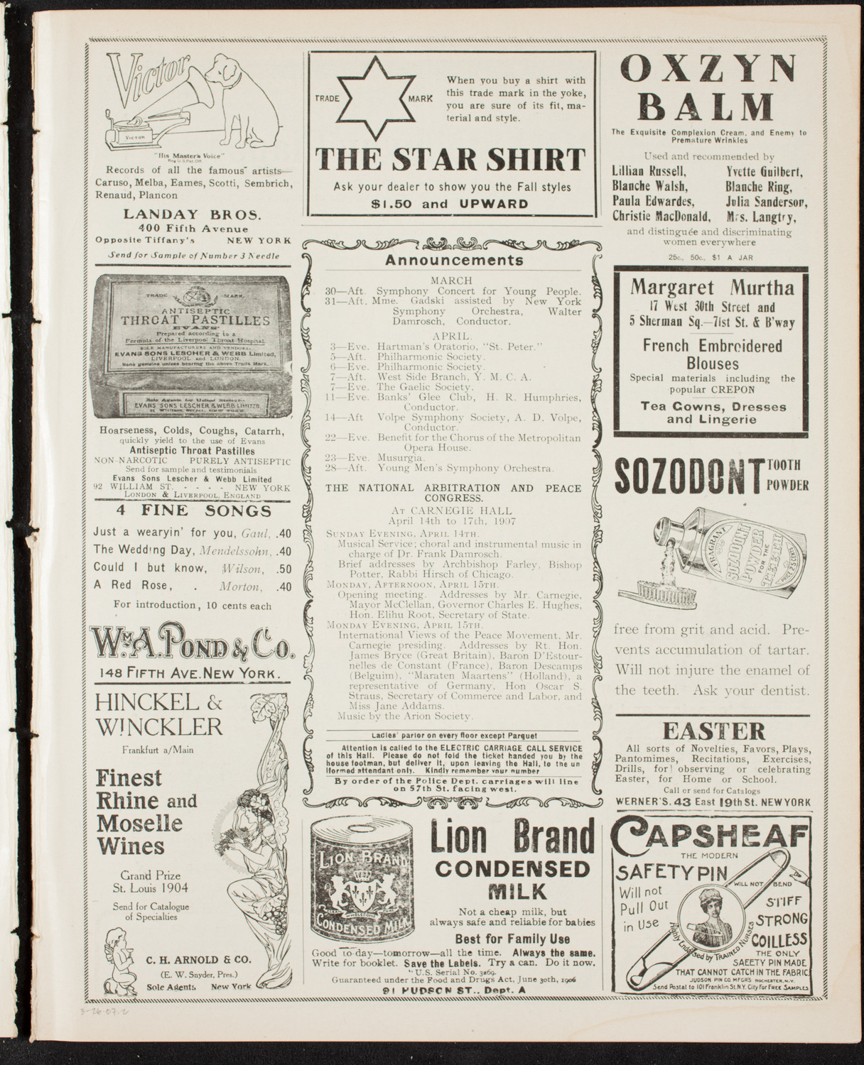 Oratorio Society of New York, March 26, 1907, program page 3