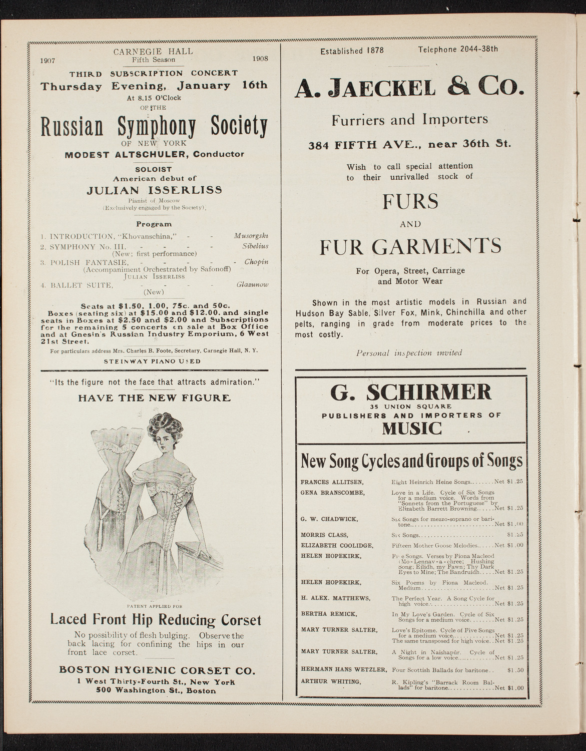 New York Philharmonic, December 13, 1907, program page 8