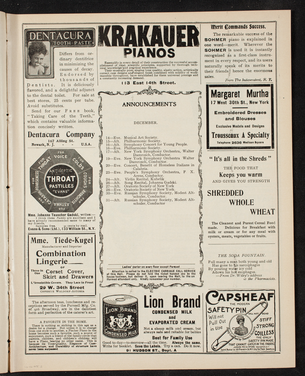 New York Symphony Orchestra, December 12, 1905, program page 3