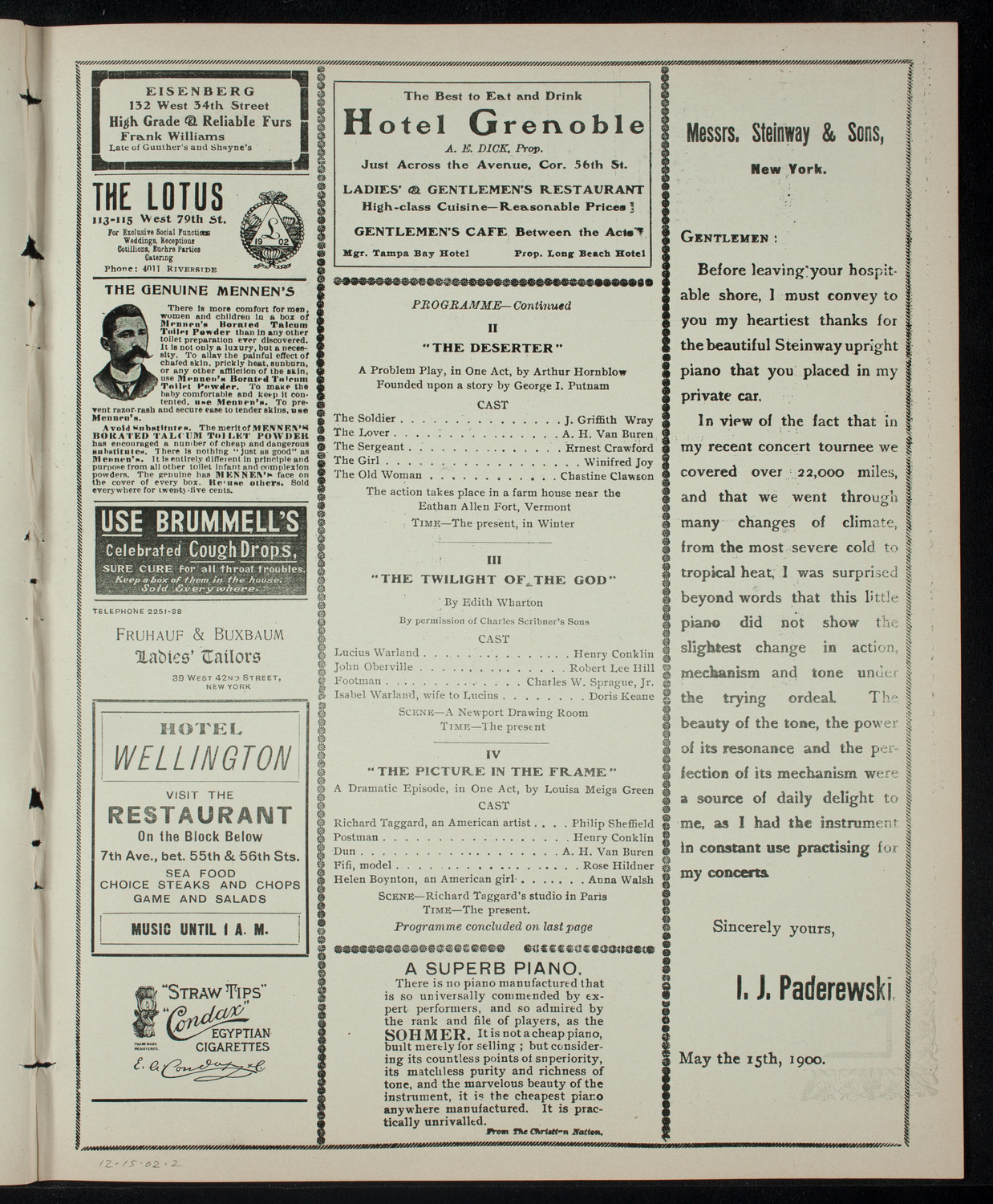 Academy Stock Company of the American Academy of Dramatic Arts/Empire Theatre Dramatic School, December 15, 1902, program page 3