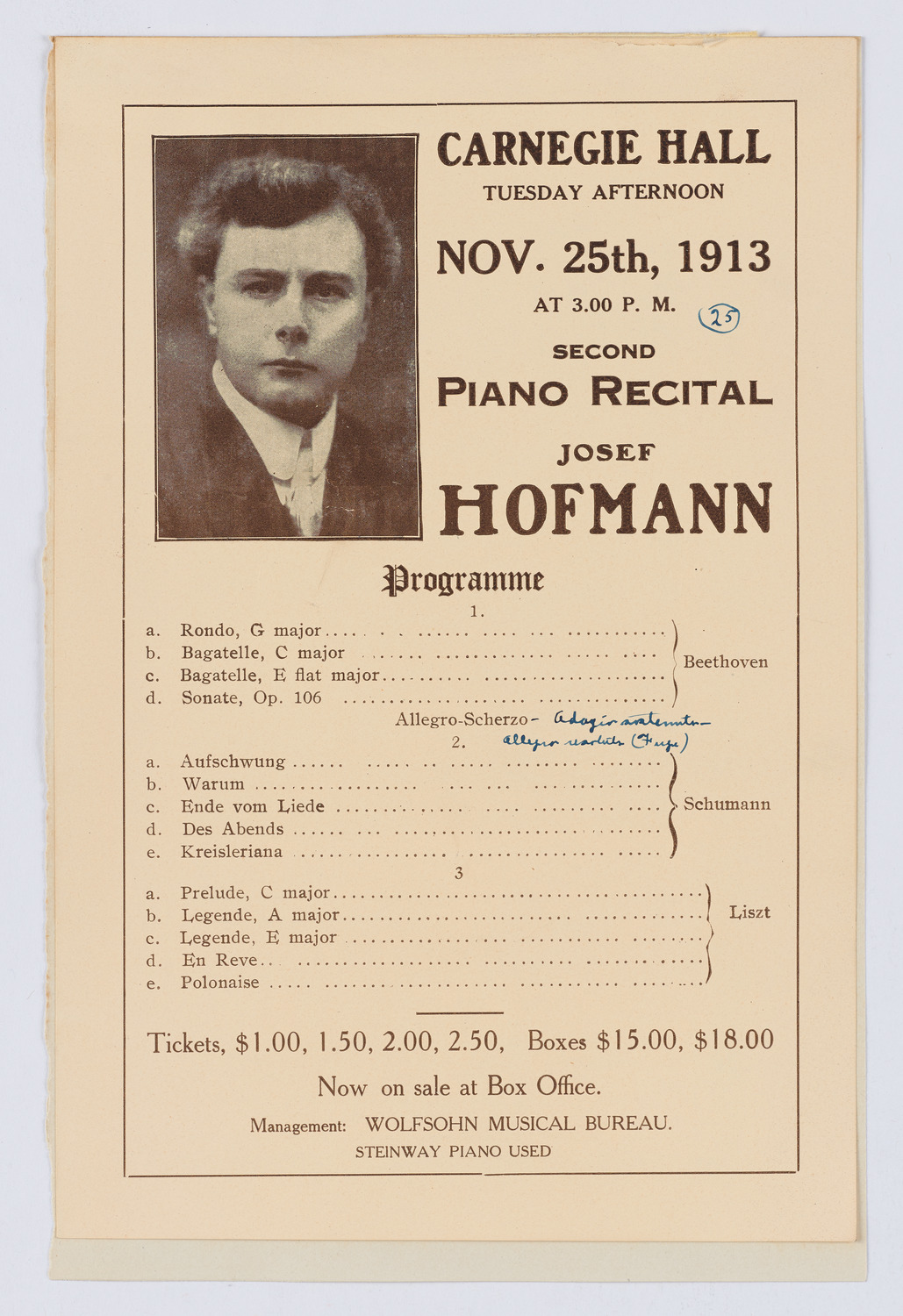 Josef Hofmann, November 25, 1913