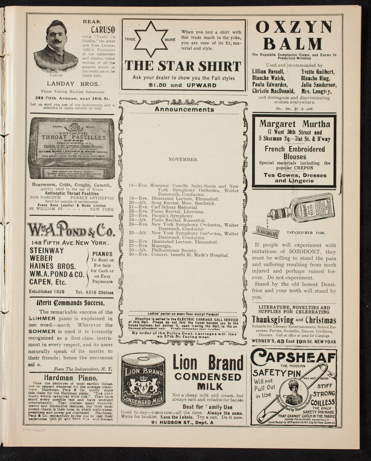 Moriz Rosenthal, Piano, November 17, 1906, program page 3