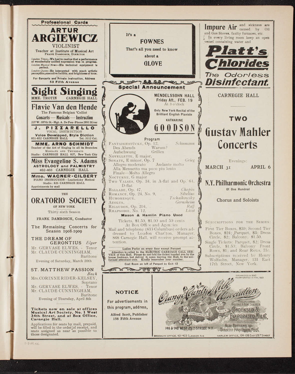Philanthropic Society Concert, February 7, 1909, program page 9