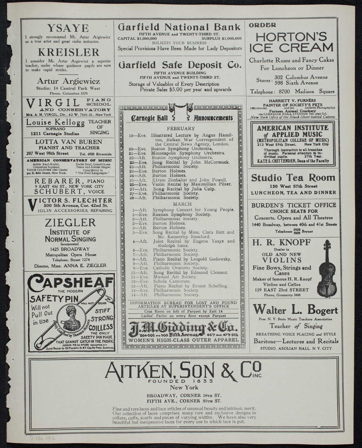 Volpe Symphony Society of New York, February 18, 1913, program page 3