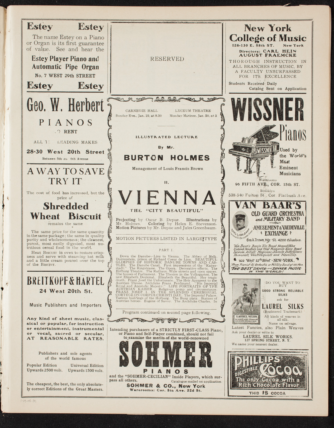 Burton Holmes Travelogue: Vienna, January 19, 1908, program page 5