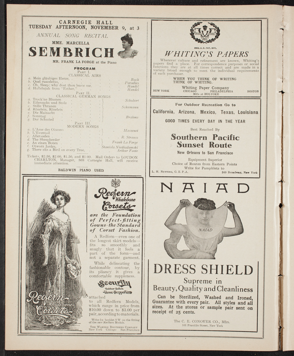 Ernestine Schumann-Heink, Mezzo-Soprano, November 6, 1909, program page 2