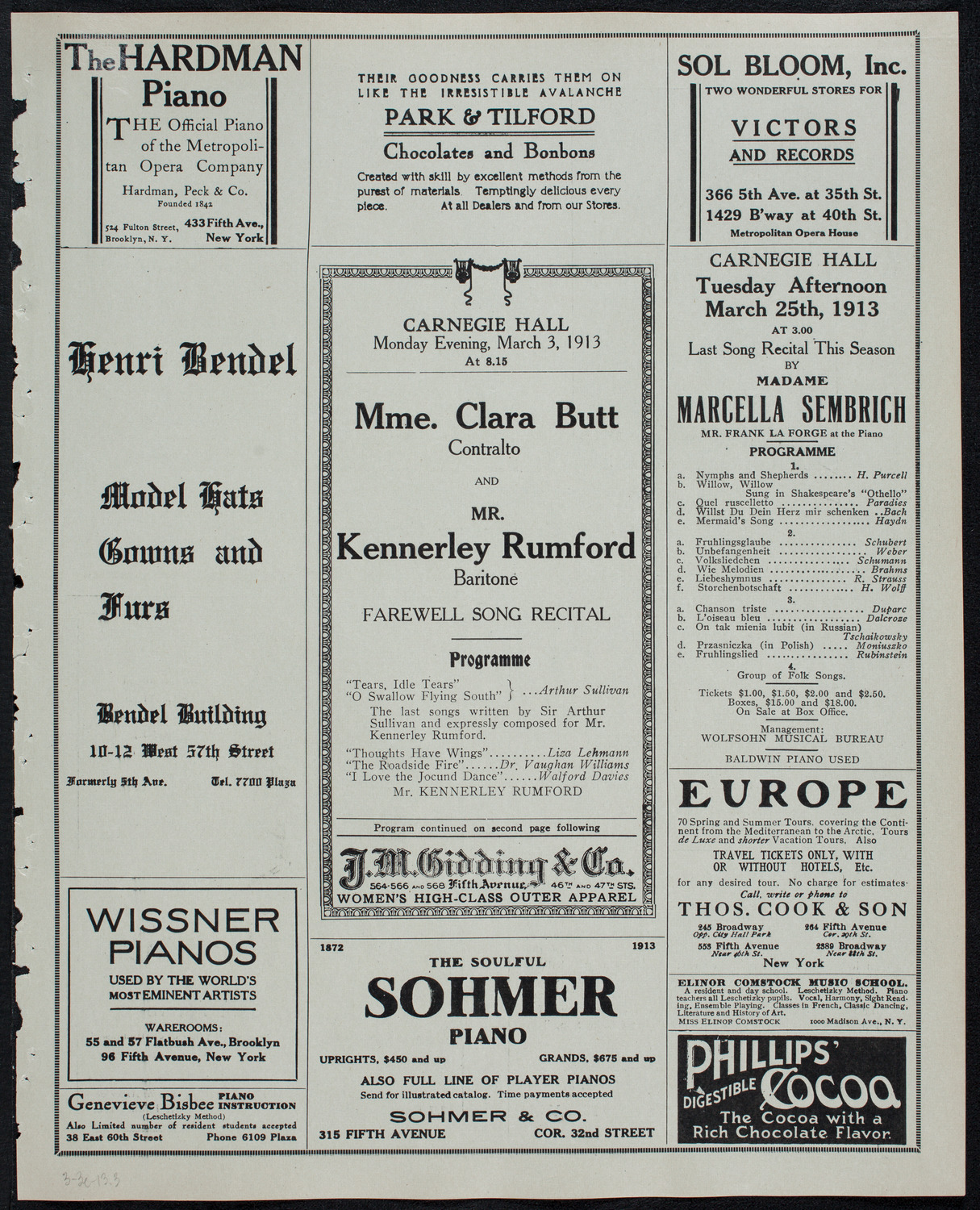 Clara Butt and Kennerley Rumford, March 3, 1913, program page 5