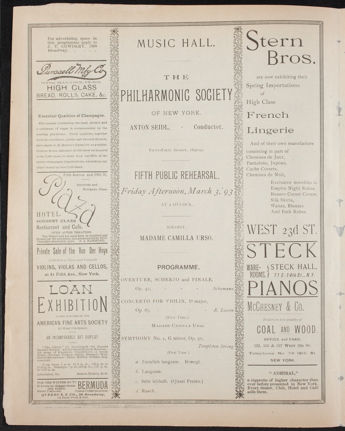 New York Philharmonic Public Rehearsal, March 3, 1893, program page 4