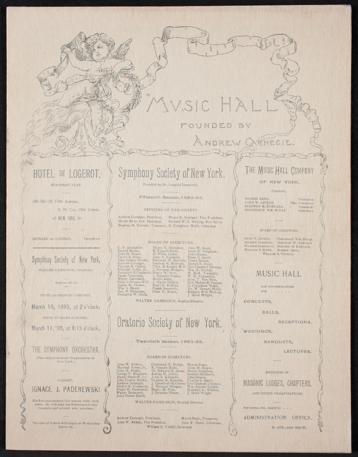 Damrosch Sunday Concert, February 12, 1893, program page 1