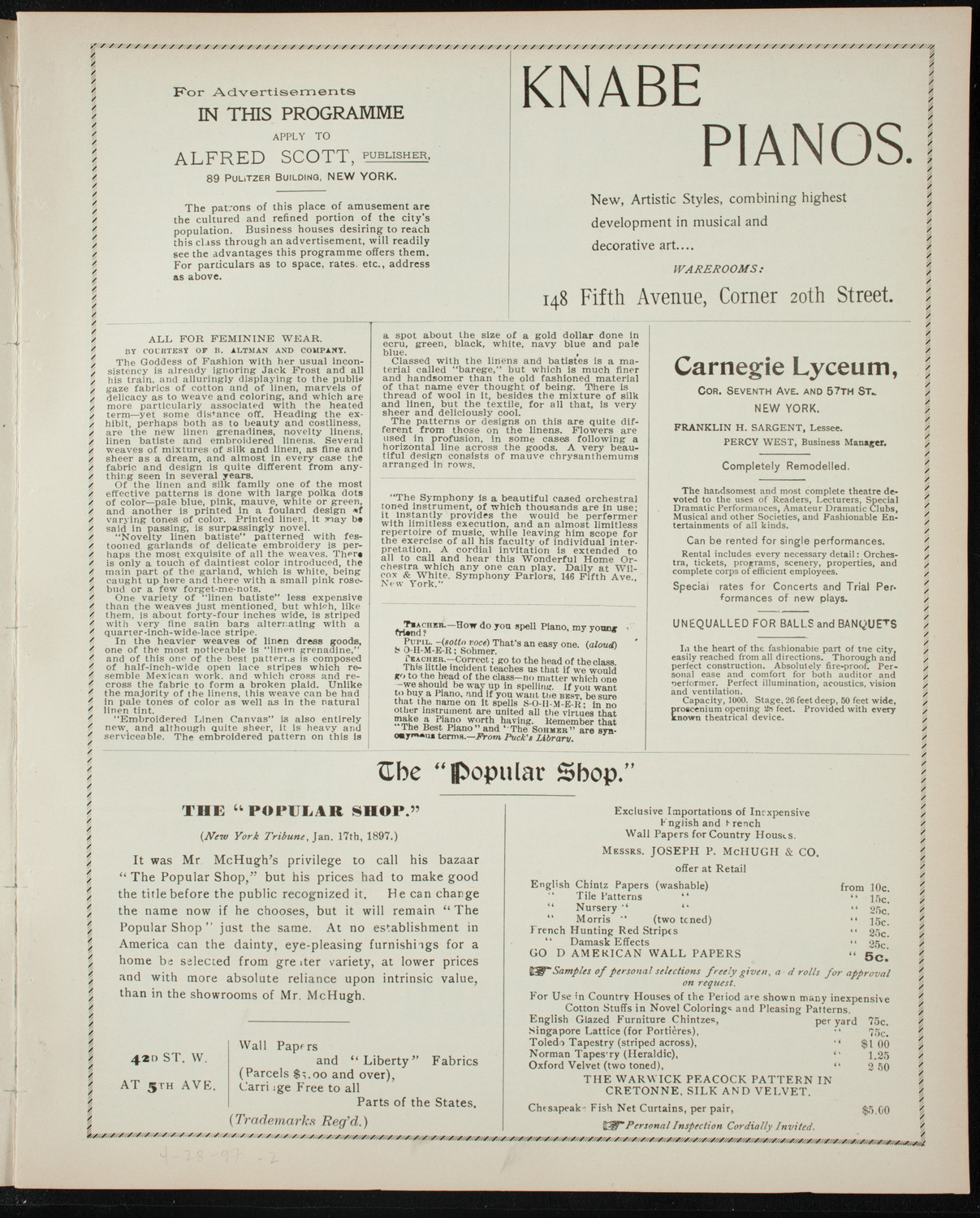 Grand Concert in Aid of the Pickford Sanitarium, April 28, 1897, program page 3