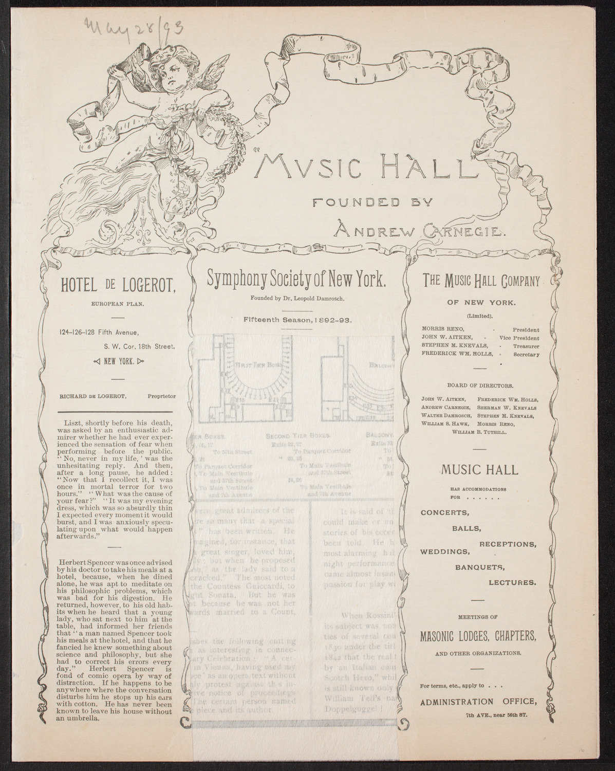 People's Singing Classes, May 28, 1893, program page 1