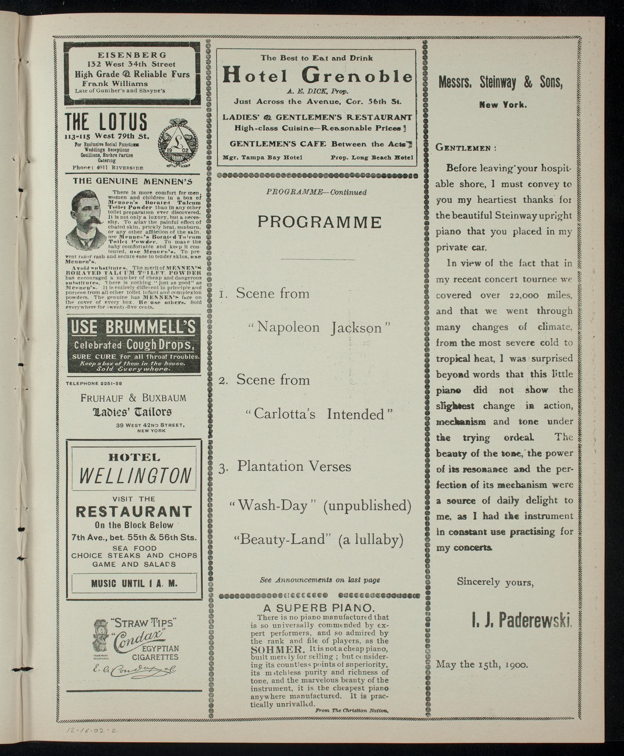 Benefit: Jacob A. Riis Neighborhood Settlement, December 16, 1902, program page 3