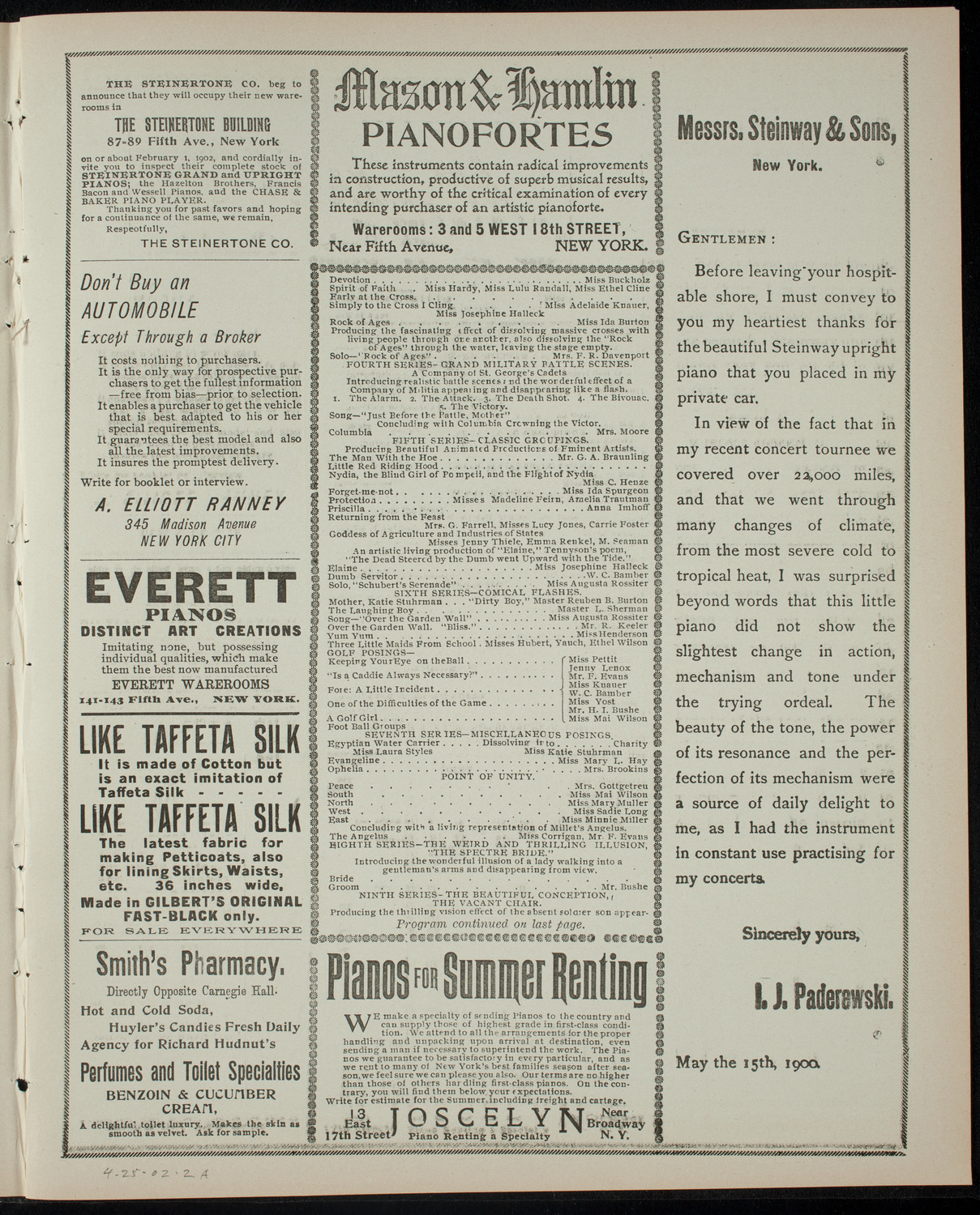 Benefit Performance for The International Order of the Kings' Daughters and Sons, April 25, 1902, program page 3