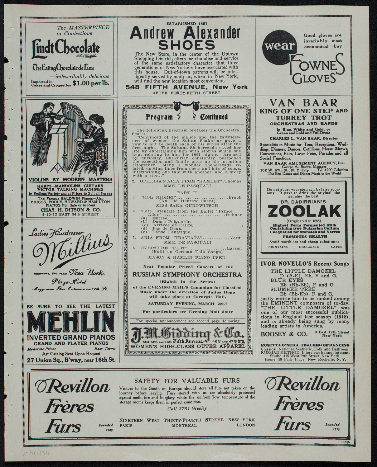 Russian Symphony Society of New York, March 14, 1913, program page 7