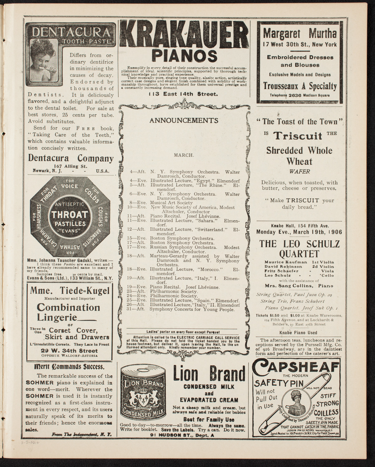 New York Philharmonic, March 3, 1906, program page 3