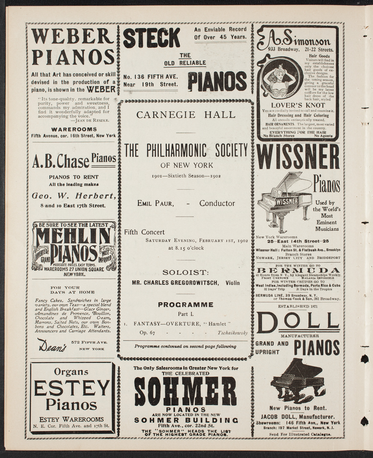 New York Philharmonic, February 1, 1902, program page 6