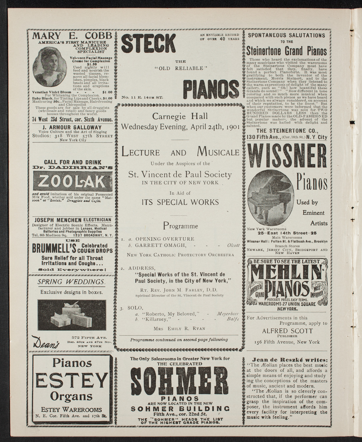 Lecture and Musicale for the Benefit of St. Vincent de Paul Society, April 24, 1901, program page 4