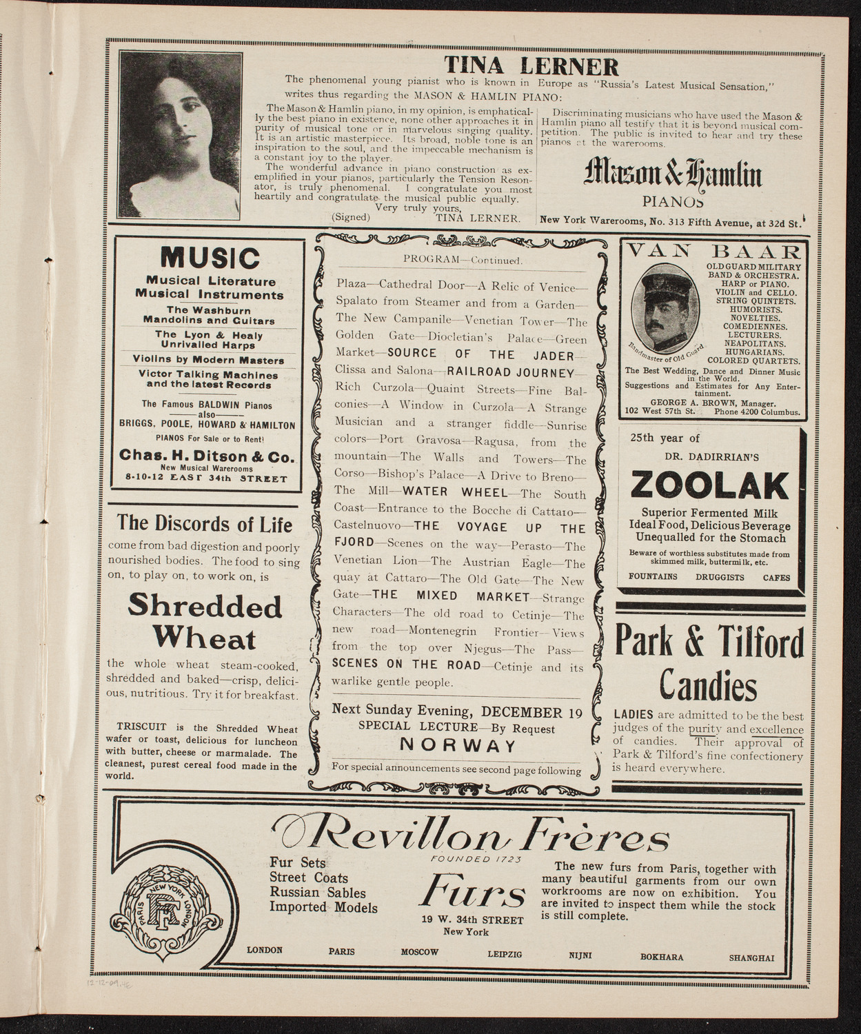 Elmendorf Lecture: At the Gates of the East, December 12, 1909, program page 7