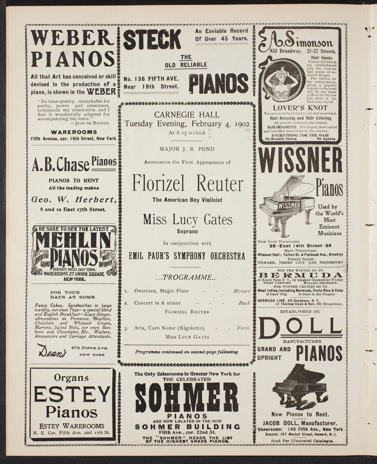 Florizel Reuter and Paur Symphony Orchestra, with Lucy Gates, February 4, 1902, program page 6