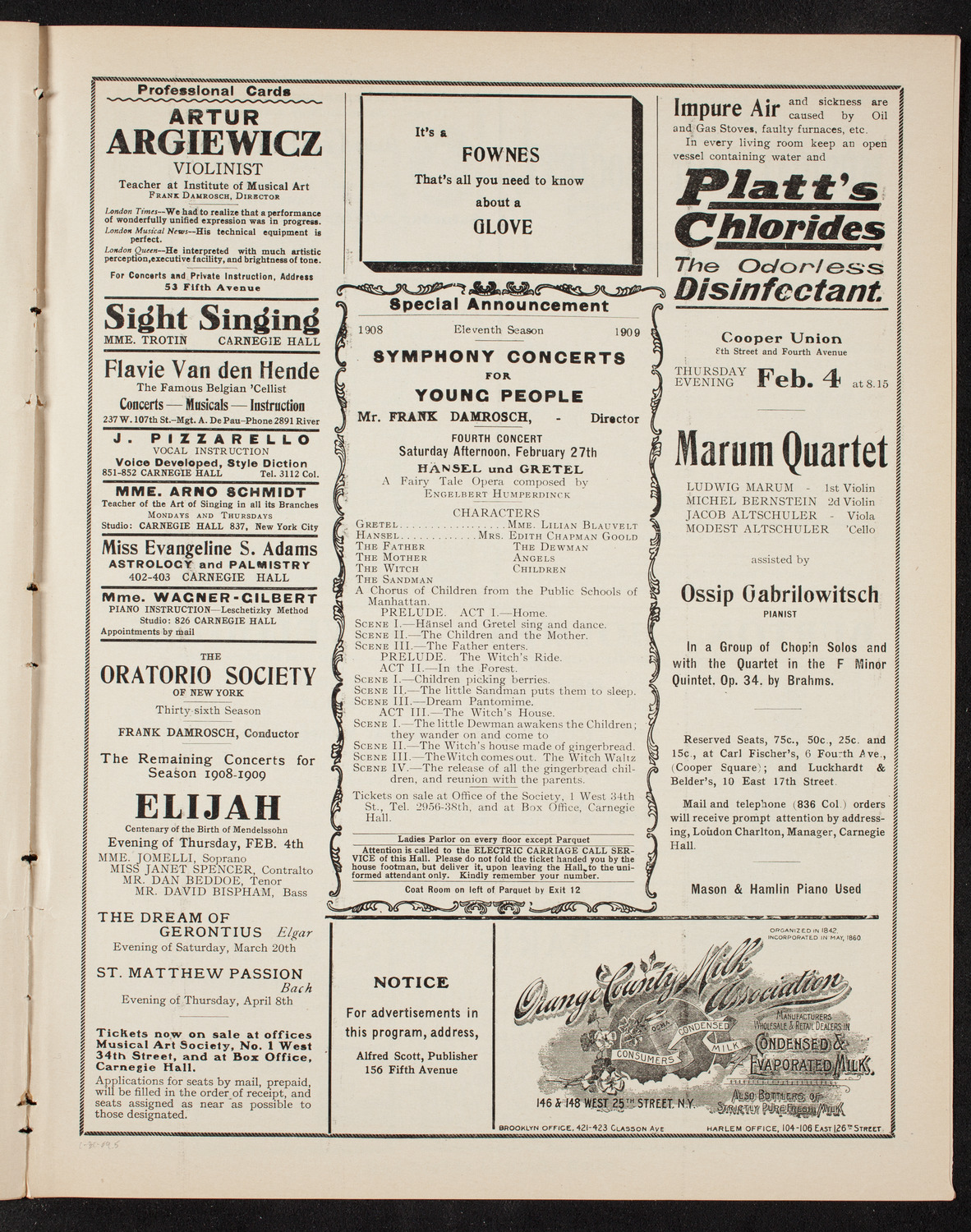 New York Symphony Orchestra: Mendelssohn Centennial Festival, January 31, 1909, program page 9