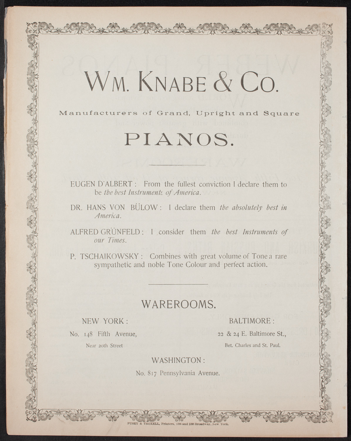 Damrosch Sunday Concert, January 29, 1893, program page 8