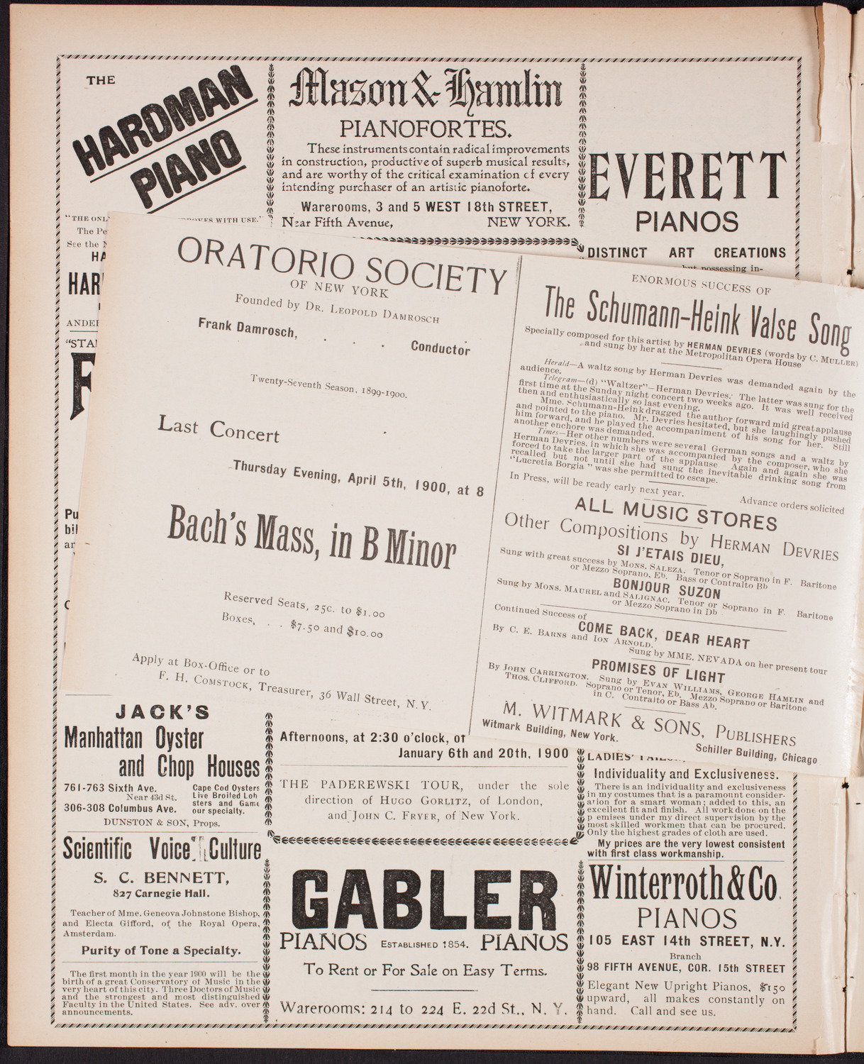 Ignacy Jan Paderewski, Piano, with the New York Symphony Orchestra, December 31, 1899, program page 8