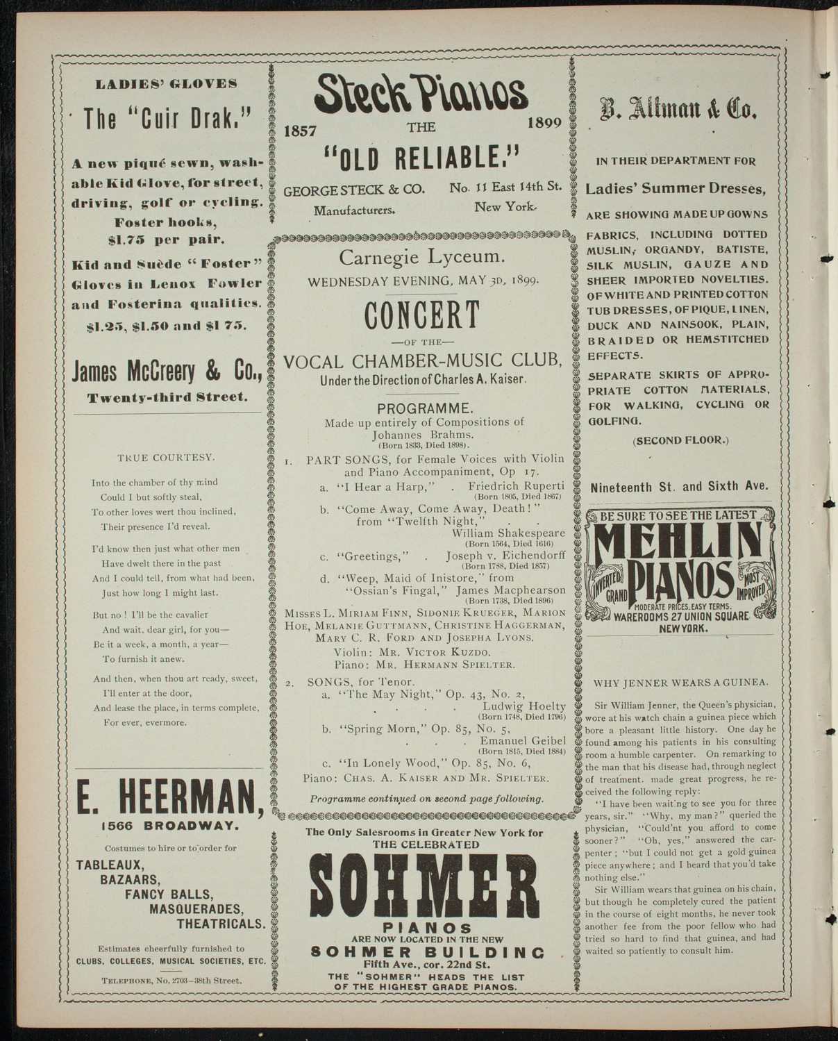 Vocal Chamber-Music Club, May 3, 1899, program page 4