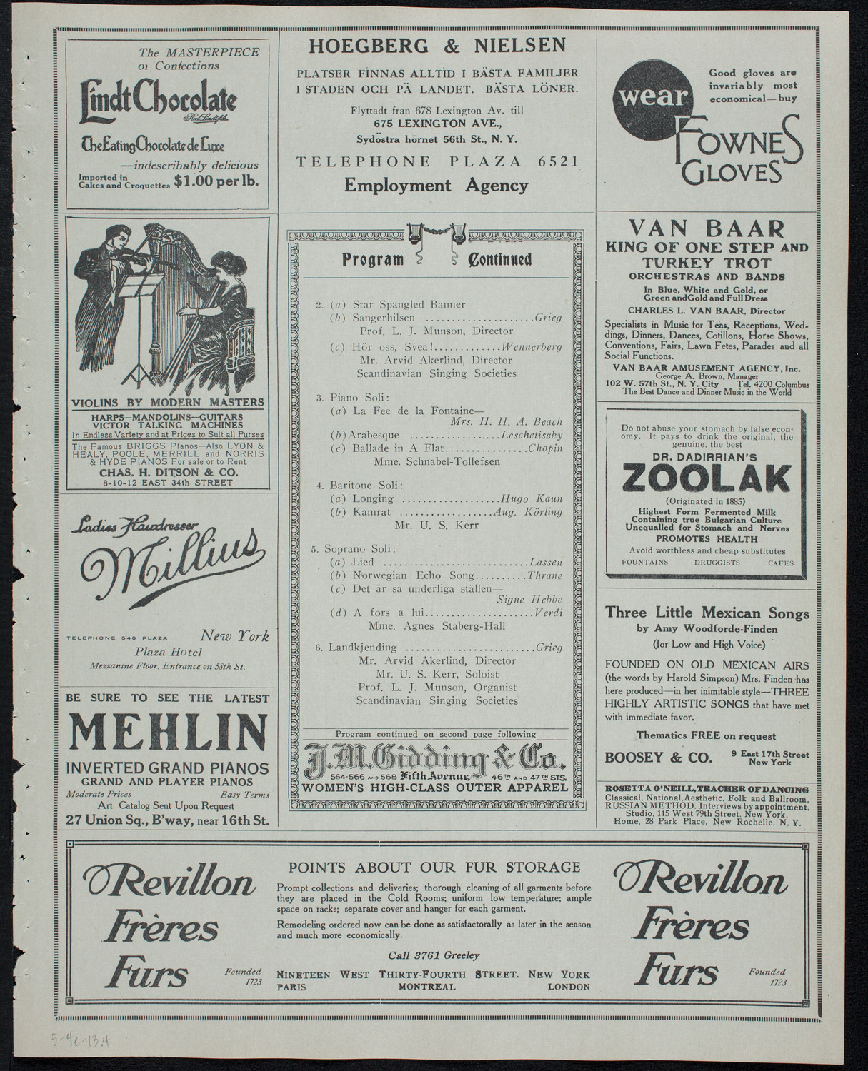 Scandinavian Singing Societies of New York and Vicinity, May 4, 1913, program page 7