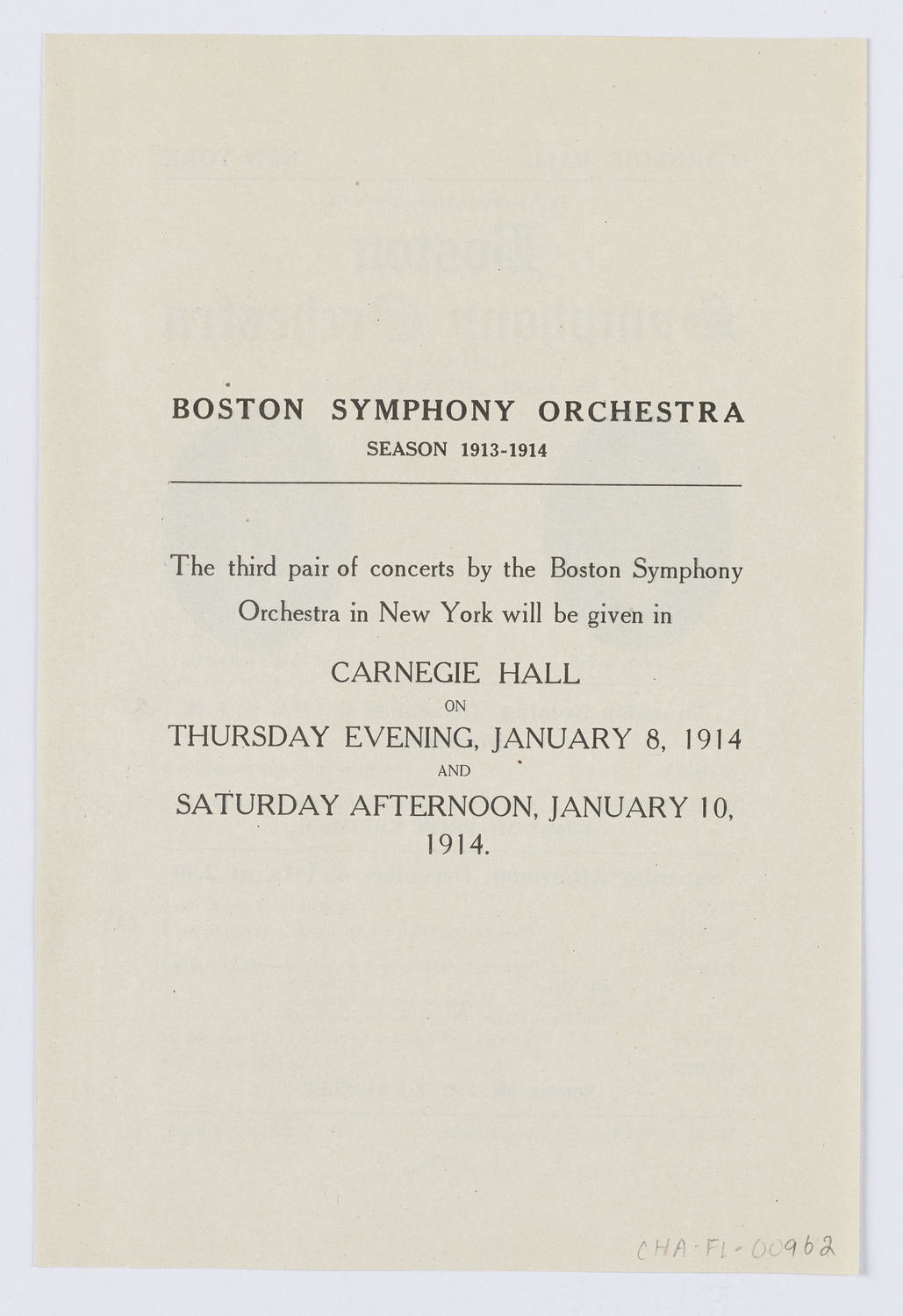 Boston Symphony Orchestra, December 1913