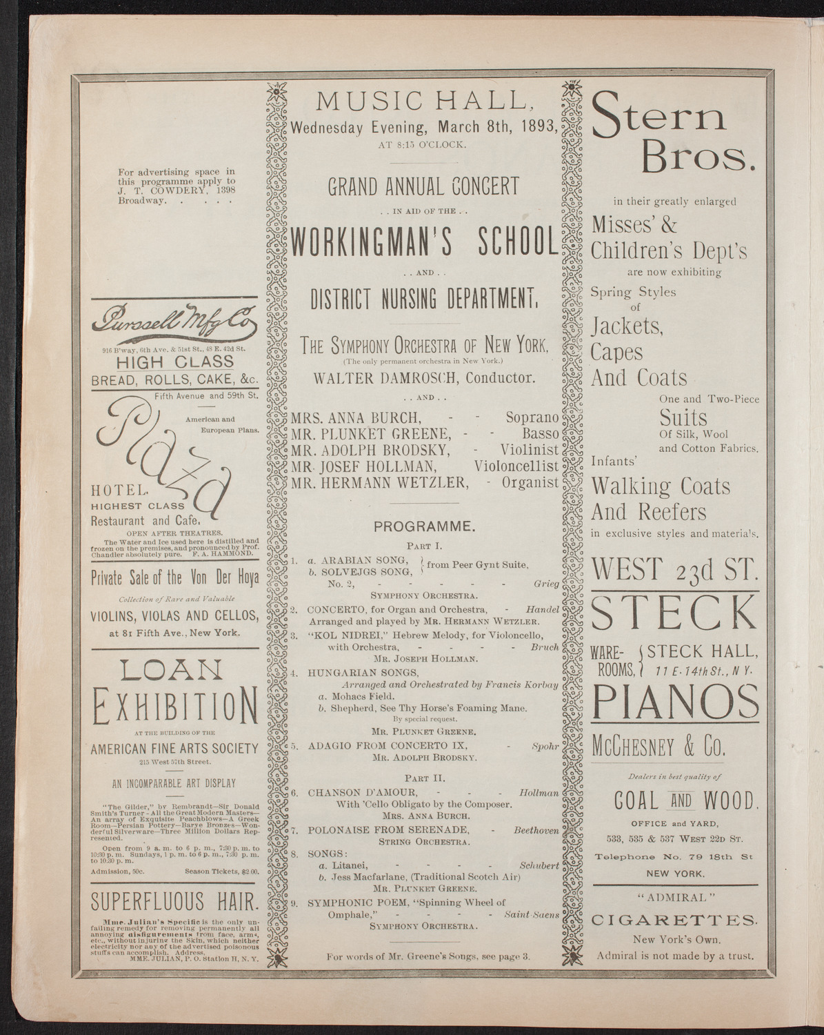 Benefit: Workingman's School and District Nursing Department, March 8, 1893, program page 8