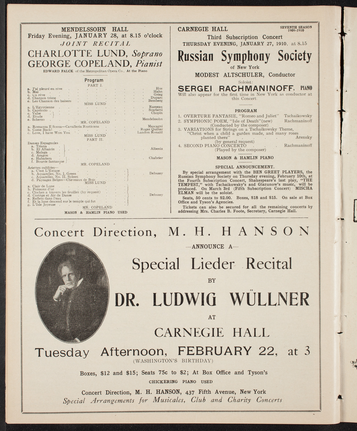 New York Philharmonic, January 26, 1910, program page 10
