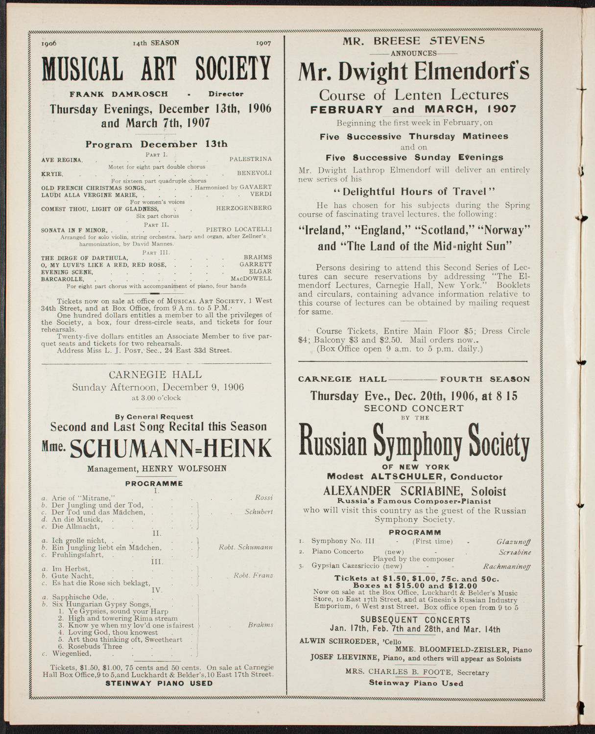 Boston Symphony Orchestra, December 8, 1906, program page 10