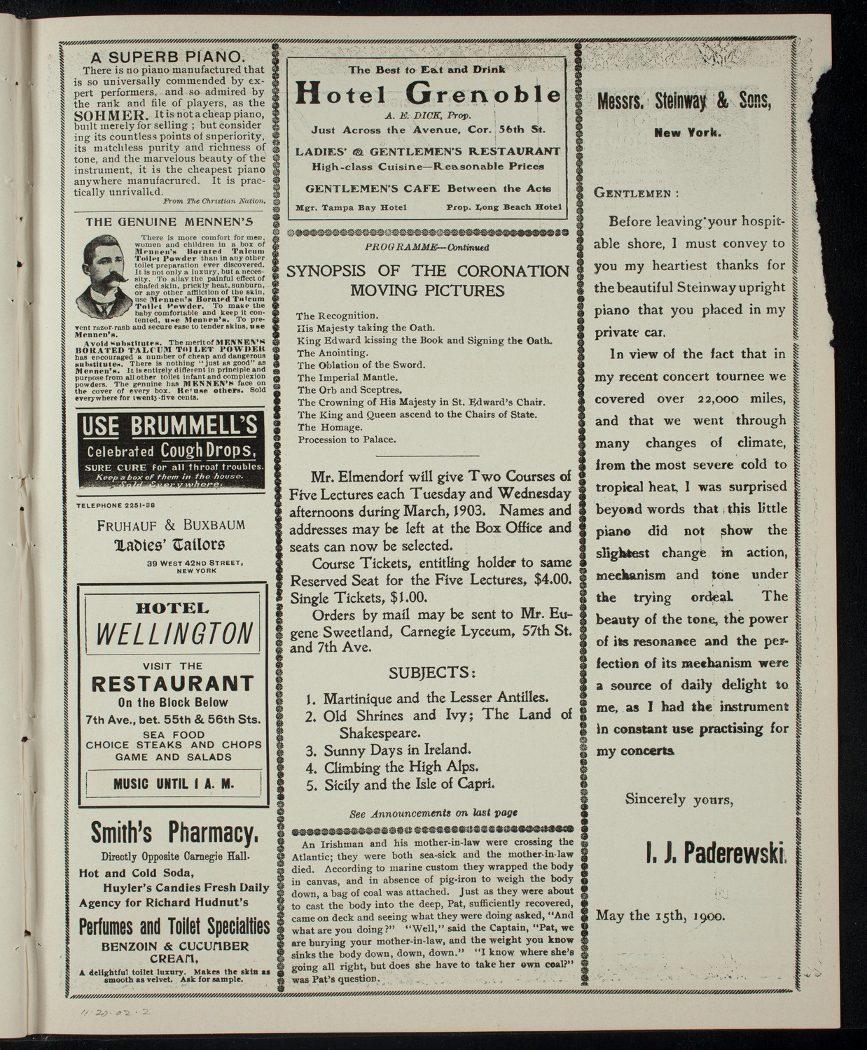 Elmendorf Lecture: London and the Coronation, November 20, 1902, program page 3