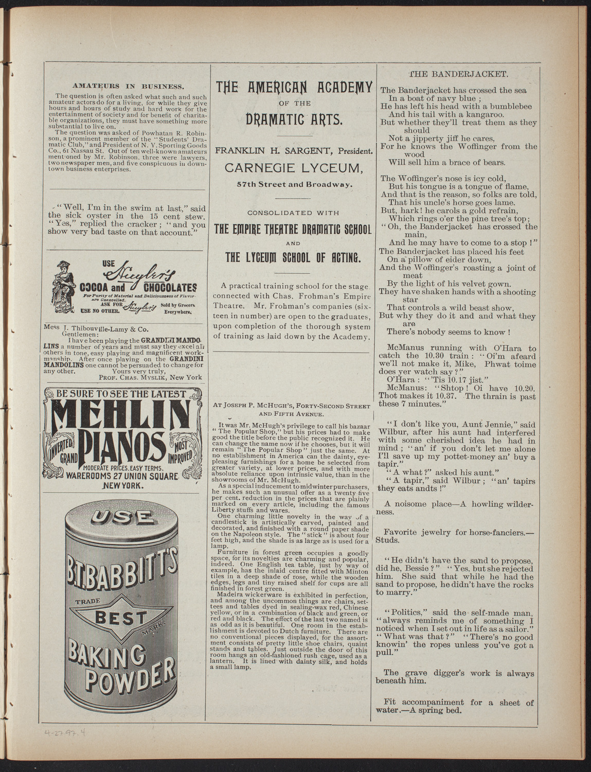 Private Theatricals in Aid of Philanthropic Works, April 27, 1897, program page 7