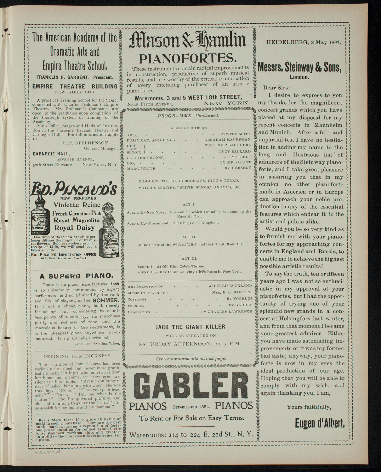 Jack the Giant Killer, April 20, 1900, program page 3
