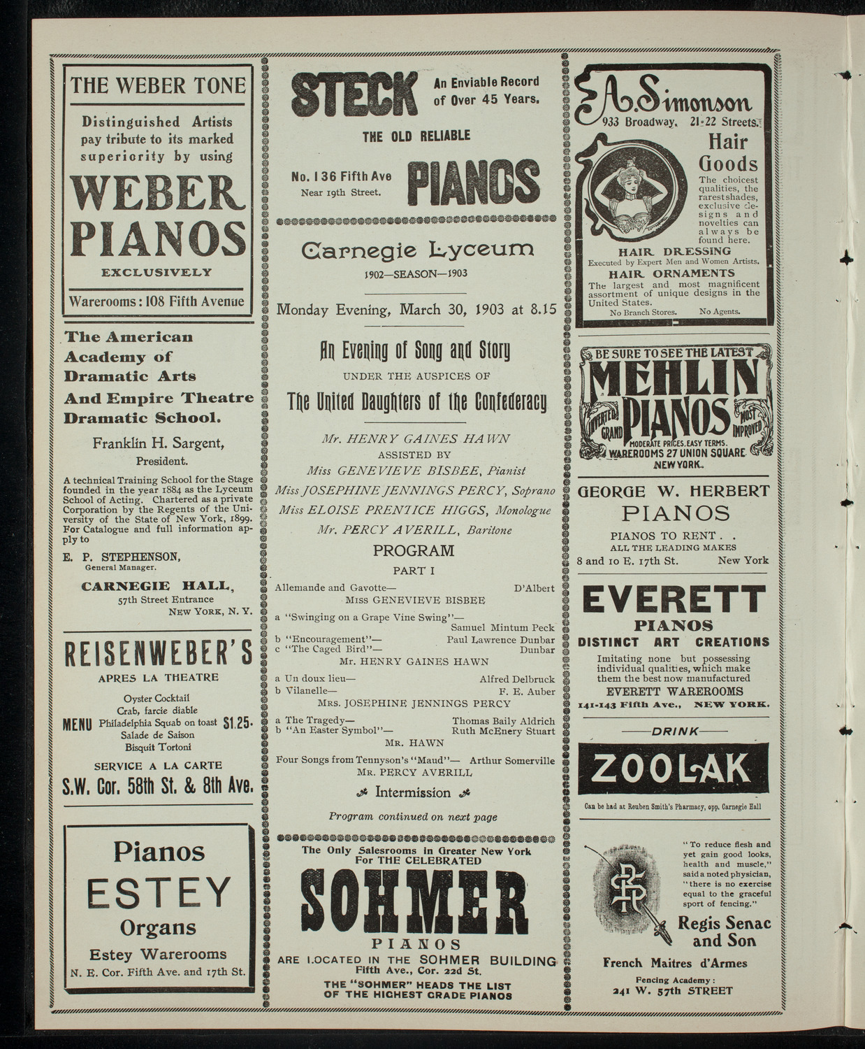 United Daughers of the Confederacy, March 30, 1903, program page 2