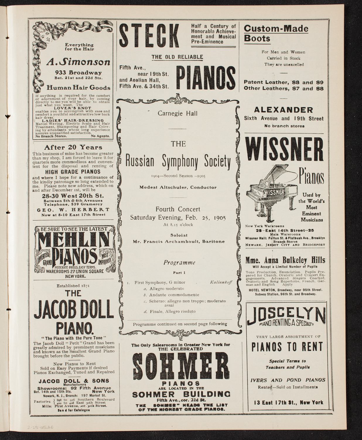 Russian Symphony Society of New York, February 25, 1905, program page 5