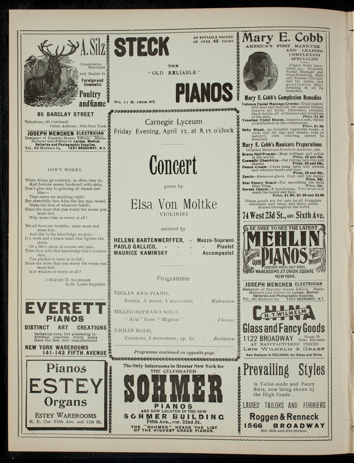 Concert Given by Elsa Von Moltke, April 12, 1901, program page 2