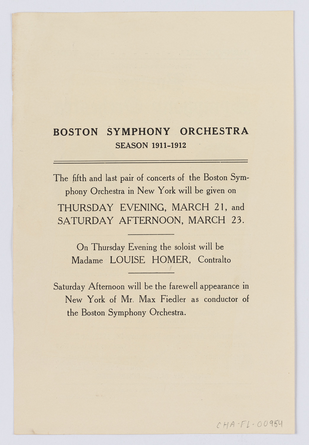 Boston Symphony Orchestra, February 1912