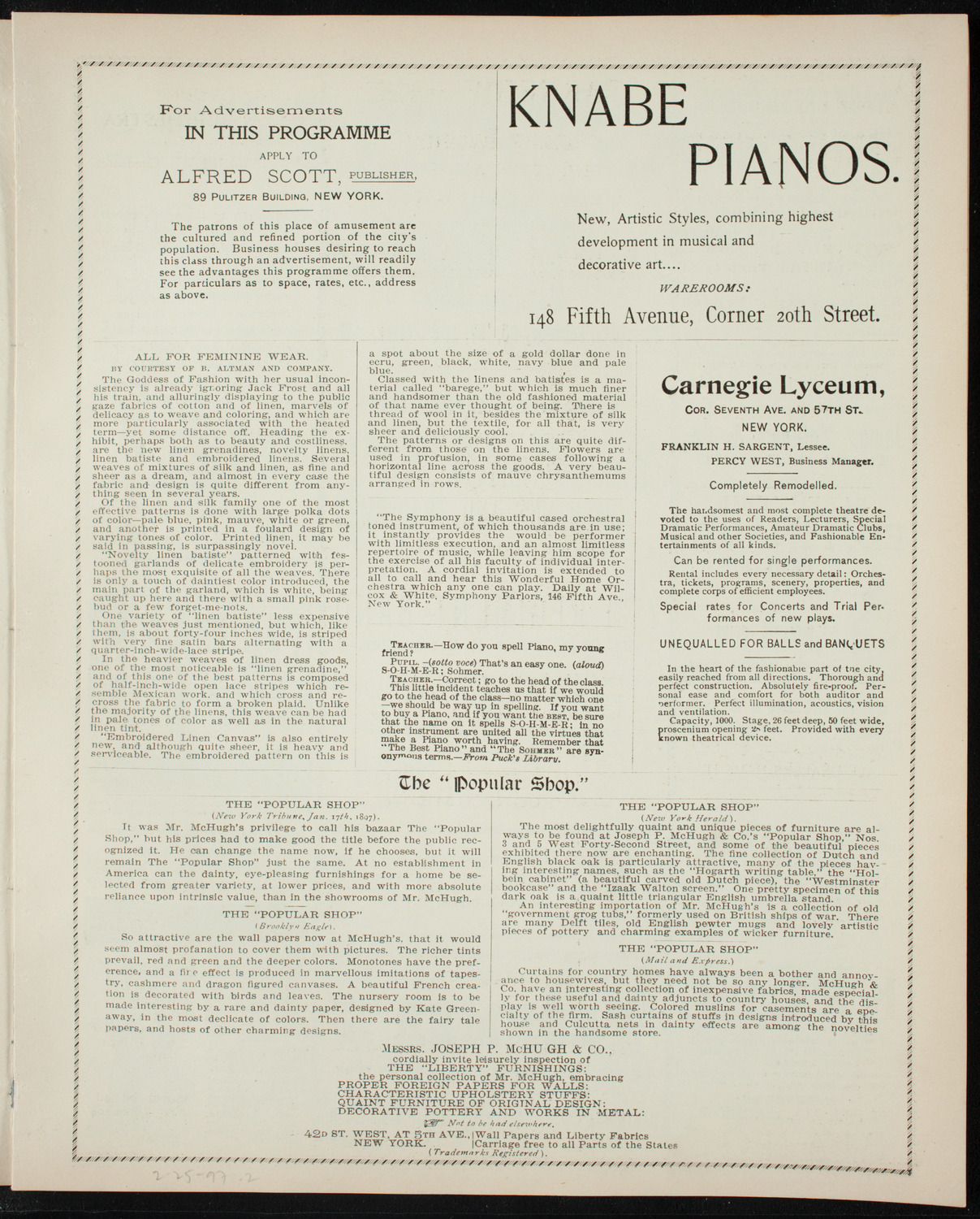 Seventh Regiment Band, February 25, 1897, program page 3