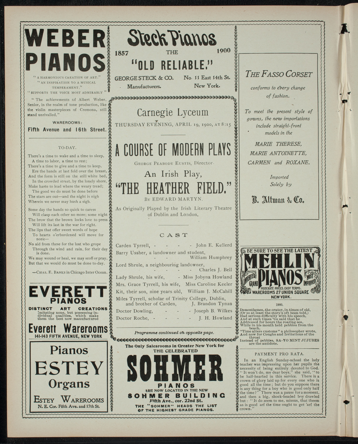 George Peabody Eustis: A Course of Modern Plays, April 19, 1900, program page 2