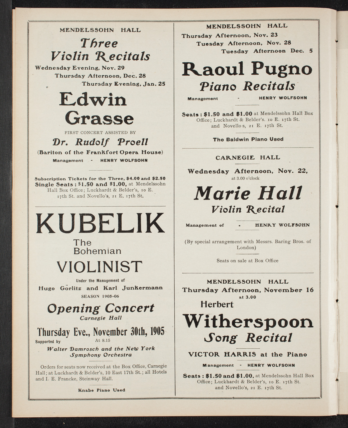 New York Symphony Orchestra, November 12, 1905, program page 10