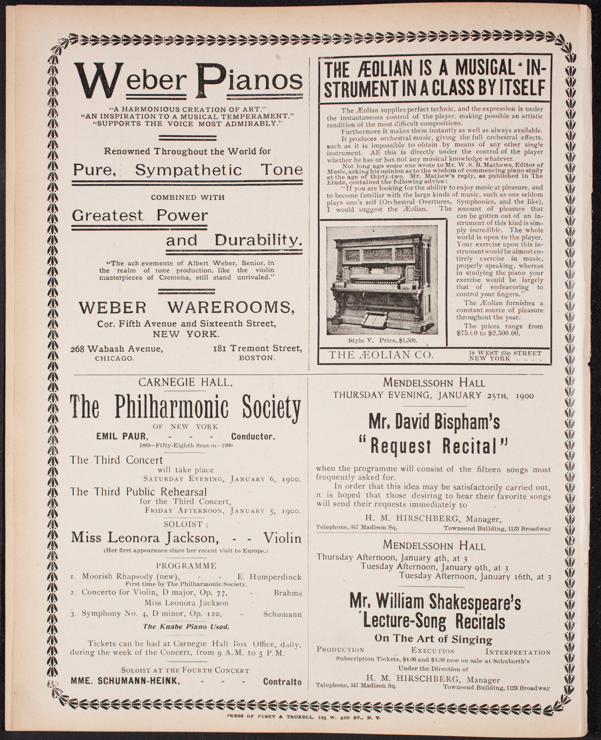 Oratorio Society of New York, December 30, 1899, program page 8