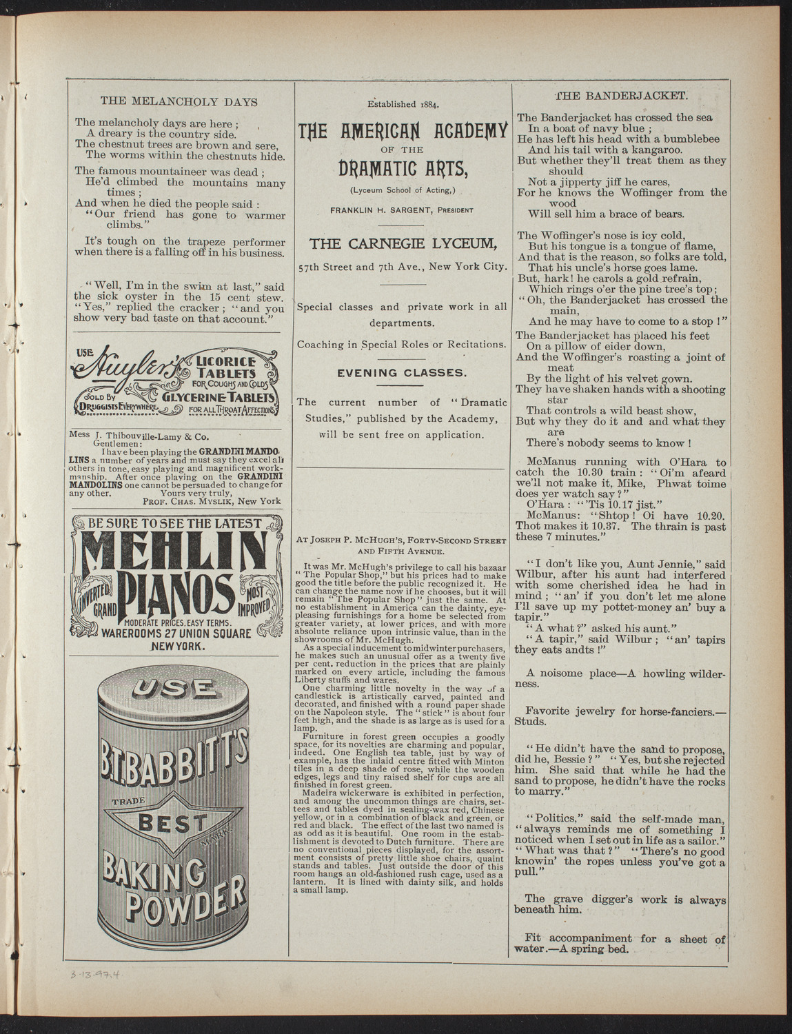 Saturday Morning Conferences on Comparative Literature, March 13, 1897, program page 7