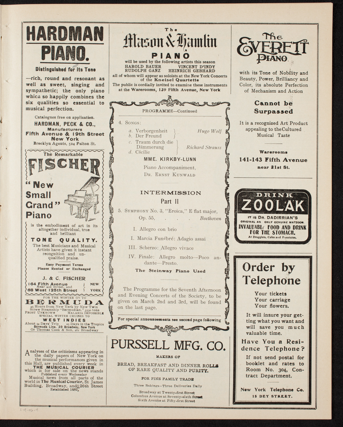 New York Philharmonic, February 9, 1906, program page 7
