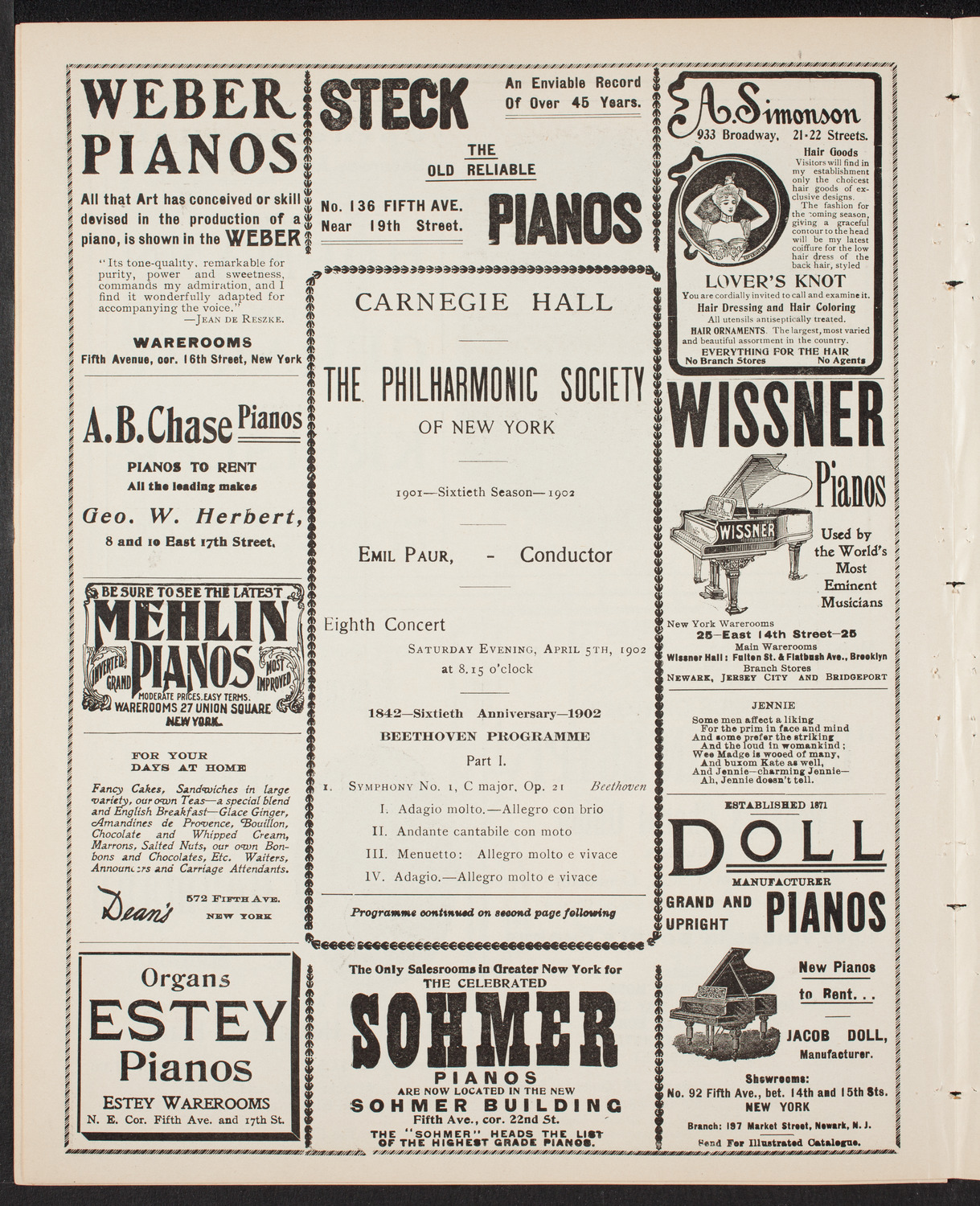 New York Philharmonic, April 5, 1902, program page 6