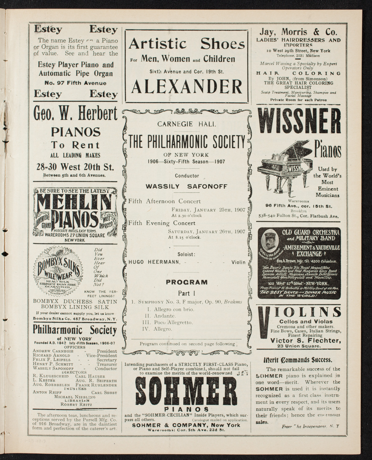 New York Philharmonic, January 25, 1907, program page 5